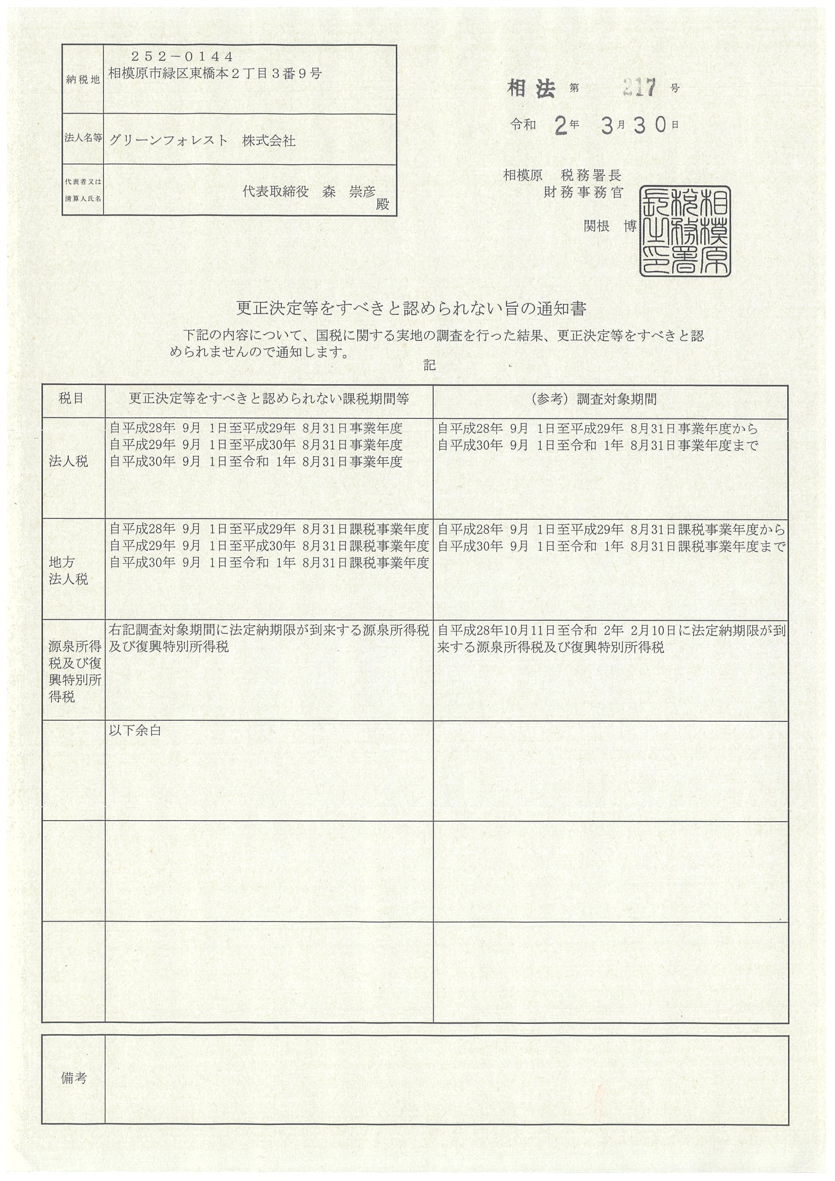 是認通知書